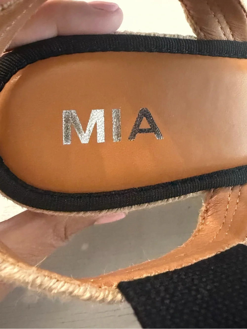 MIA Women’s Brittni Black & Tan Espadrille Wedge Sandals Sz 11 NWOT
